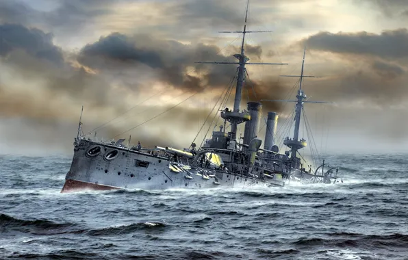 Картинка море, тонет, японский, броненосец, мине, Ясима, Русско-японская война, подорвался