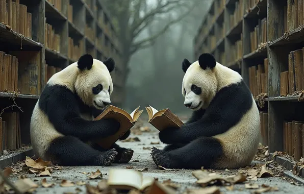 Книги, библиотека, панды