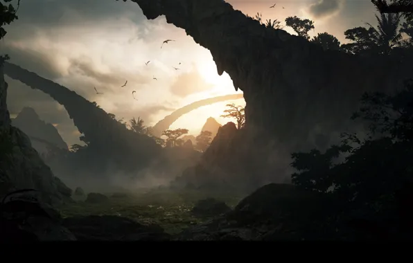 Rocks, birds, archland