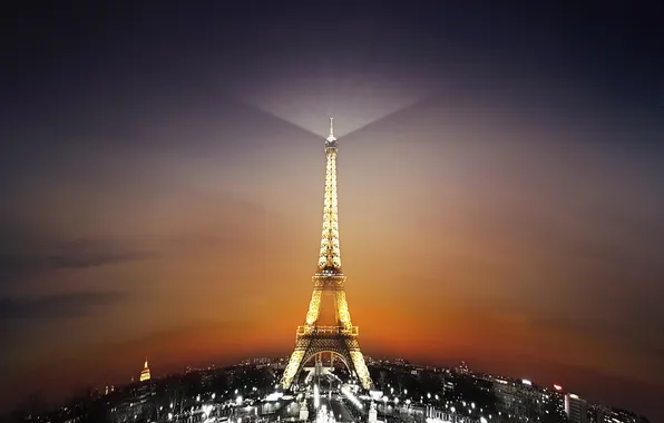 Картинка ночь, огни, Париж, Эйфелева башня