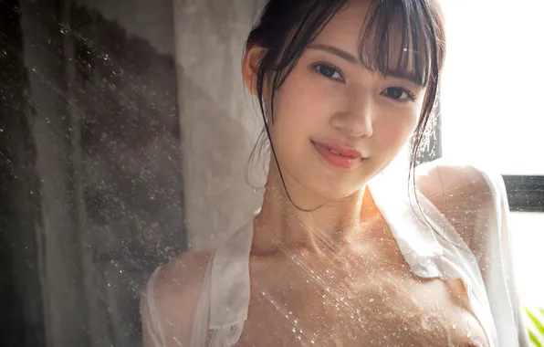 Beautiful, Asian, Model, Water, Smile, Woman, Shower, Pretty