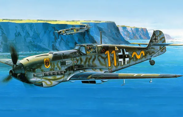 Рисунок, арт, Messerschmitt, люфтваффе, Emil, одномоторный поршневой истребитель-низкоплан, Bf.109E