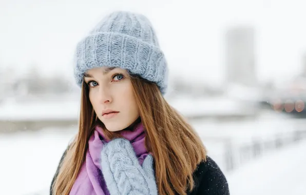 Картинка взгляд, девушка, лицо, милая, шапка