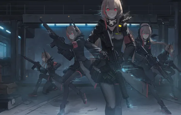 Картинка девушка, ночь, оружие, аниме, Girls Frontline
