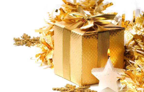Украшения, снежинки, золото, подарок, Рождество, Новый год, golden, Christmas