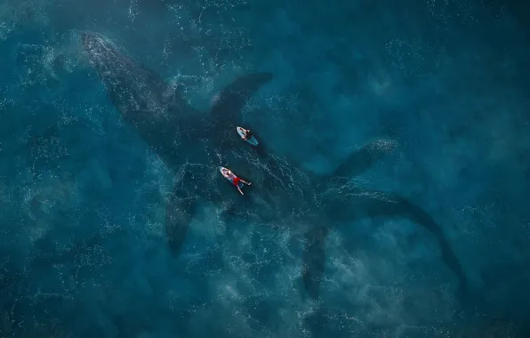 Море, поверхность, синева, фантастика, вид сверху, серфингисты, Jurassic World: Fallen Kingdom, рентилия