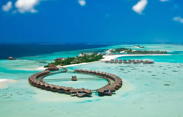Картинка острова, океан, Мальдивы, отель