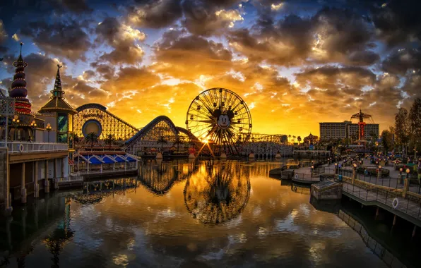 Закат, California, Disneyland, Paradise Pier Sunset