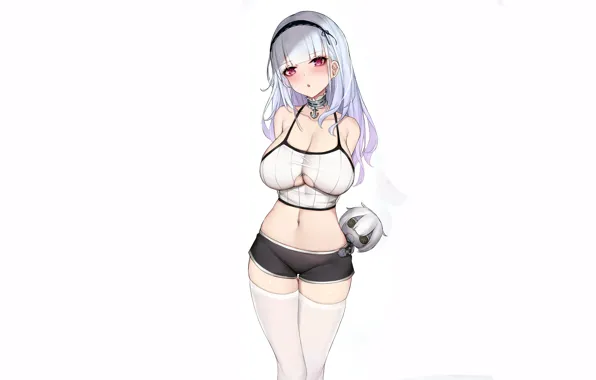 Girl, sexy, cleavage, shorts, thighhighs, long hair, boobs, anime