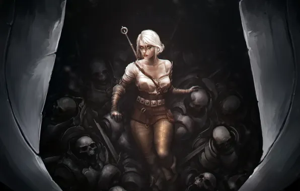Картинка смерть, меч, черепа, art, деушка, The Witcher 3: Wild Hunt, Cirilla Fiona Elen Riannon, Ciri