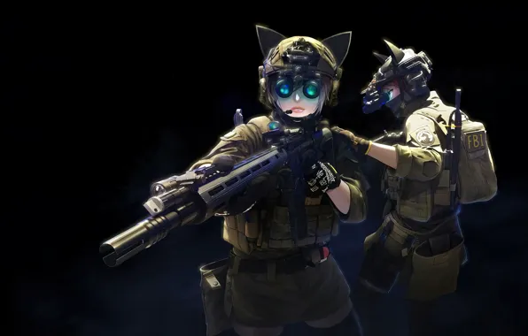 Kawaii, girl, gun, game, soldier, weapon, neko, anime