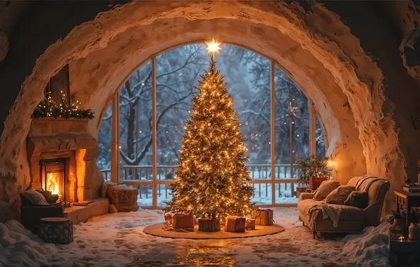 Картинка комната, елка, интерьер, Рождество, Новый год, Christmas, view, tree