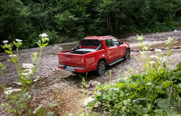 Картинка красный, Mercedes-Benz, пикап, 2018, X-Class, вдоль ручья