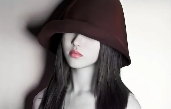 Девушка, модель, шляпа, губы, белый фон, манекен