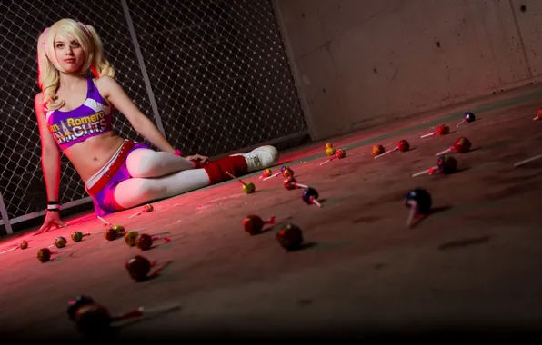 Model, women, cosplay, blonde, belly, lollipop chainsaw, cheerleaders