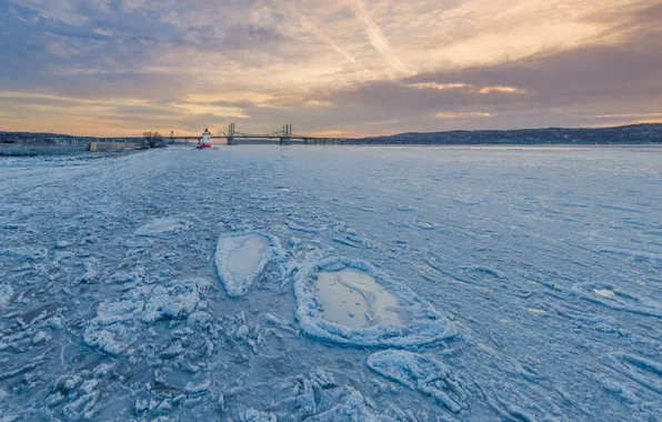 Картинка зима, мост, река, лёд, New York, Hudson River, Штат Нью-Йорк, Sleepy Hollow
