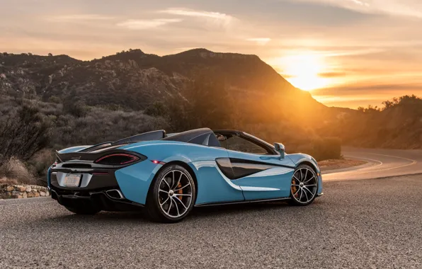 Закат, McLaren, суперкар, вид сзади, 2018, Spider, 570S