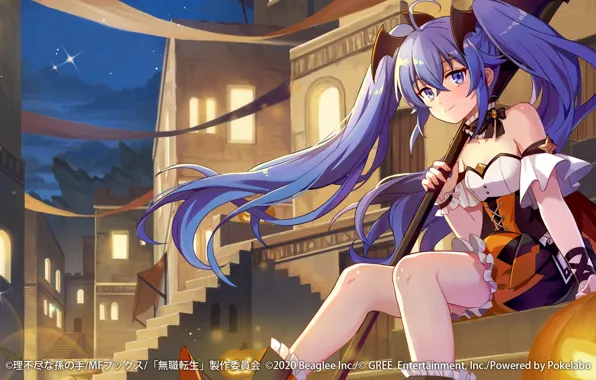 Девушка, город, хэллоуин, Mushoku Tensei: Isekai Ittara Honki Dasu, Roxy Migurdia
