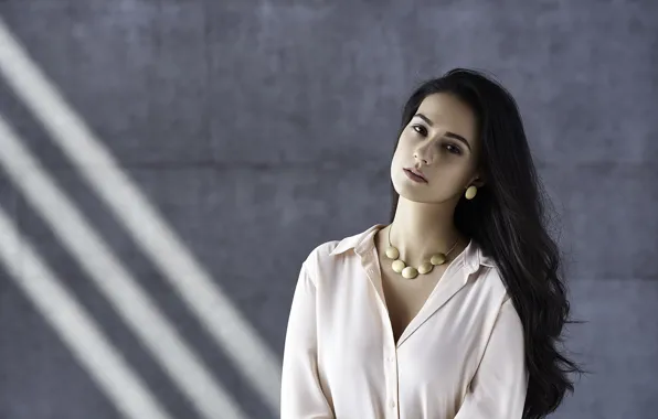 Картинка взгляд, девушка, волосы, рубашка, Amy Jackson