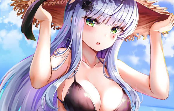 Girl, sexy, cleavage, long hair, boobs, anime, beautiful, pretty