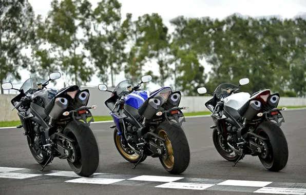 Белый, синий, черный, Три Yamaha YZF-R1