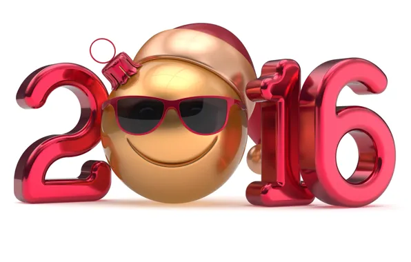 Новый Год, цифры, smiley, New Year, ball, Happy, 2016