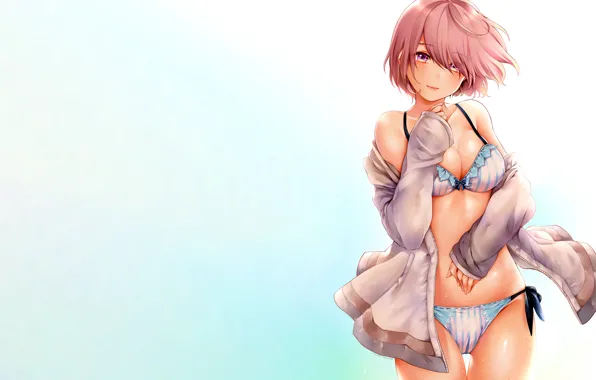 Girl, sexy, cleavage, pink hair, boobs, anime, beautiful, short hair