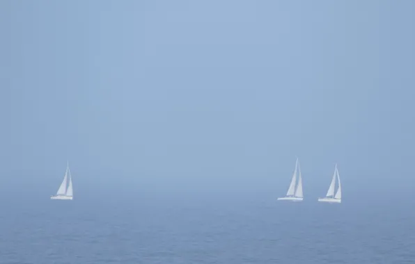 Картинка море, туман, парусники