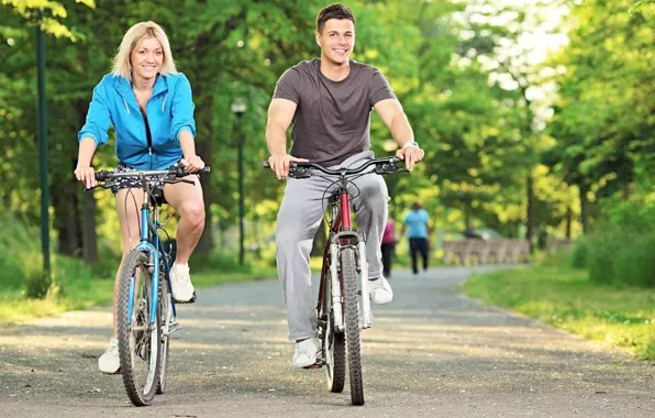 Спорт, женщина, мужчина, прогулка, здоровье, велосипеды
