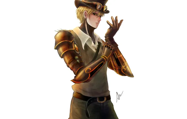 Взгляд, арт, парень, киборг, One Punch Man, Генос