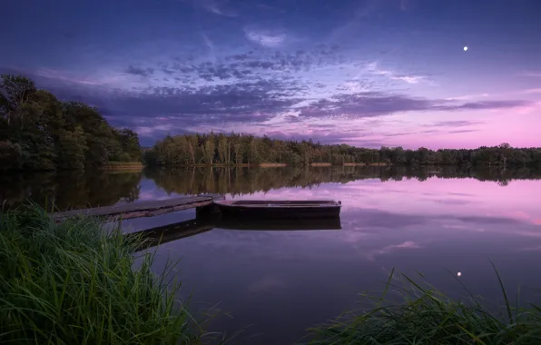 Фото, лодка, вечер, река пирс