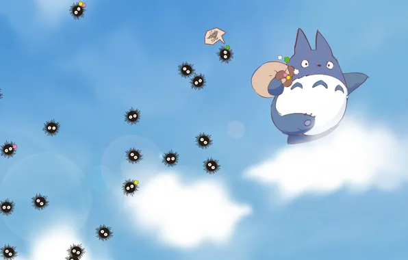 Картинка небо, облака, аниме, мой сосед тоторо, унесенные призраками, My Neighbor Totoro, Spirited Away, Susuwatari