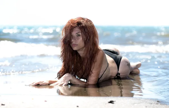 Море, волосы, рыжая, бикини, рыжеволосая, Antonella Petrelli