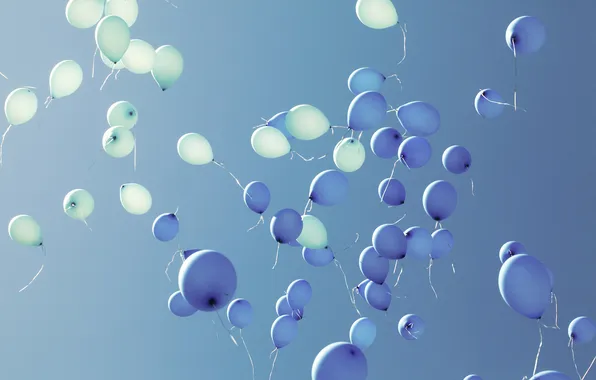 Картинка небо, голубые, белые, воздушные шары