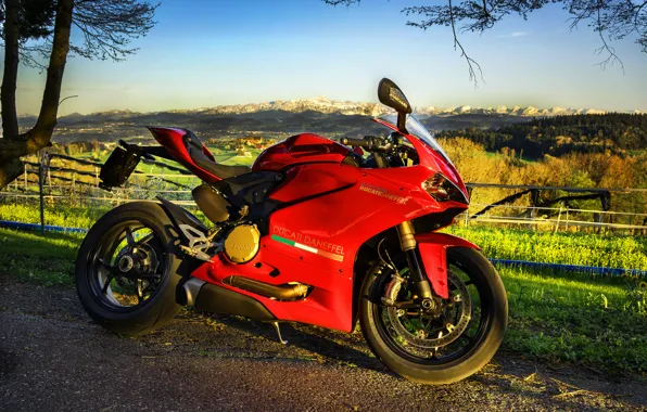 Пейзаж, красный, мотоцикл, Ducati, superbike