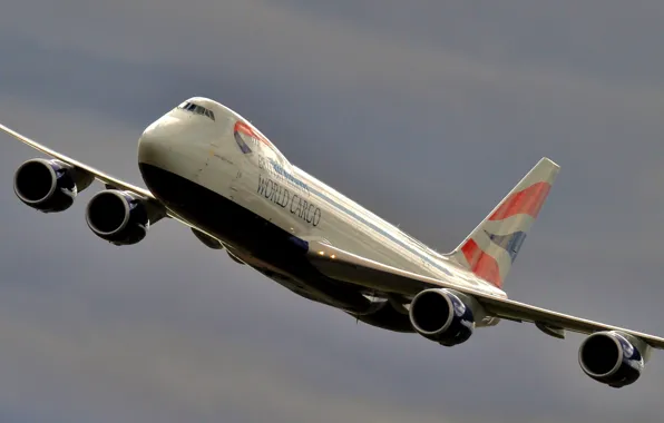 Картинка небо, самолёт, пассажирский, широкофюзеляжный, двухпалубный, Boeing 747 87UF