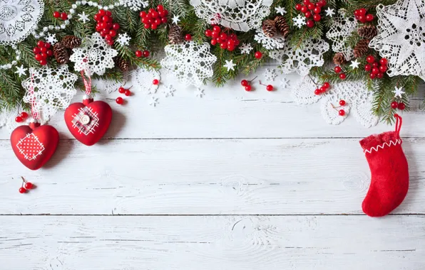 Картинка украшения, снежинки, ягоды, елка, Новый Год, Рождество, сердечки, Christmas