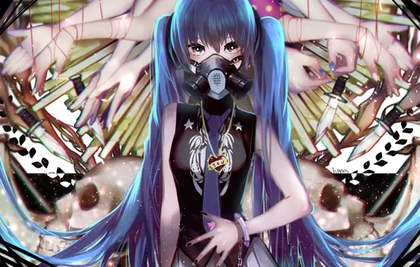 Картинка девушка, аниме, маска, арт, vocaloid, вокалоид