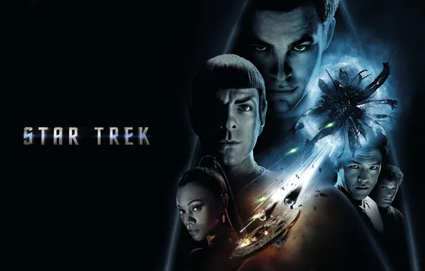Картинка темный фон, надпись, Звездный путь, Star Trek, космический корабль