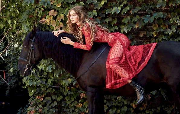 Конь, модель, лошадь, Gigi Hadid
