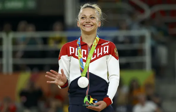 Картинка взгляд, девушка, радость, лицо, серебро, фигура, олимпиада, медаль