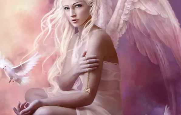 Картинка голубь, крылья, ангел, медальон