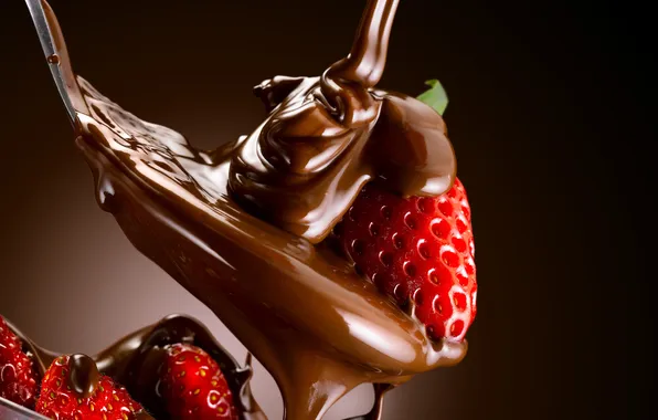 Сладость, клубника, ложка, десерт, sweet, strawberry, dessert, клубника в шоколаде