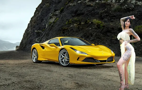Авто, девушка, скала, Ferrari F8 Spider