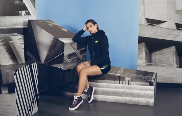 Girl, shorts, sneakers, dua lipa