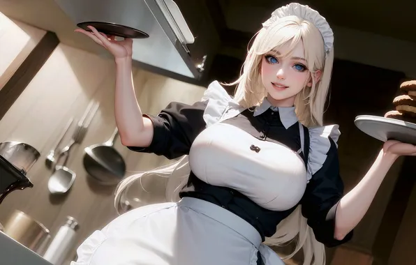 Girl, maid, ai art