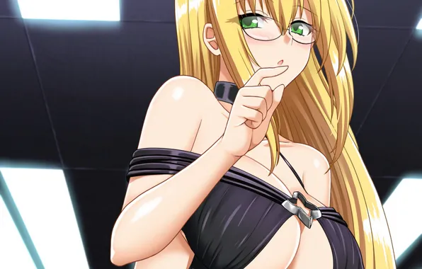 Girl, sexy, cleavage, blouse, green eyes, long hair, boobs, anime