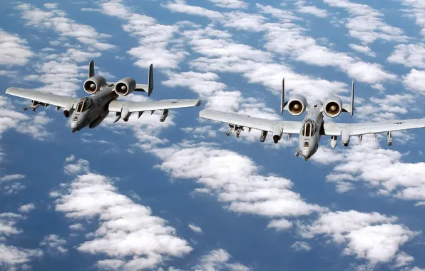 Облака, Самолет, США, Авиация, ВВС, A-10, Thunderbolt, Одноместный