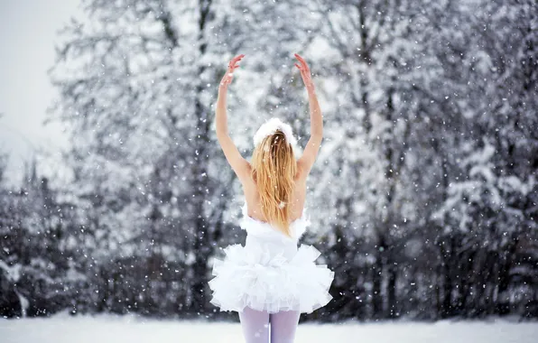 Картинка зима, девушка, снег, балерина