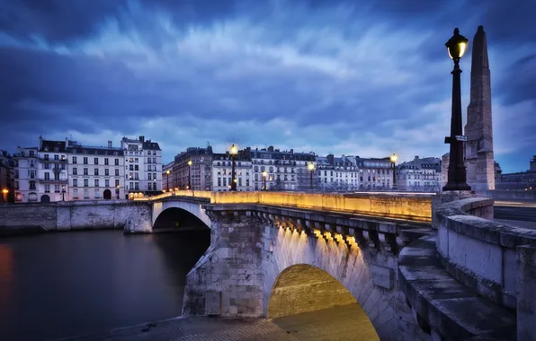 Картинка ночь, мост, Париж, пон